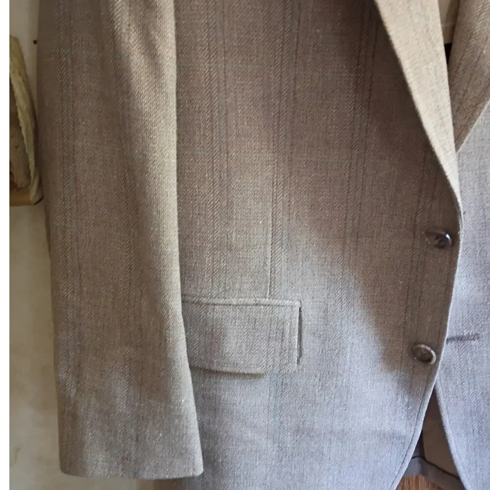 Vintage Johnny Carson Men’s 40 Taupe Silk Linen Blazer Union Made USA 70s 80s